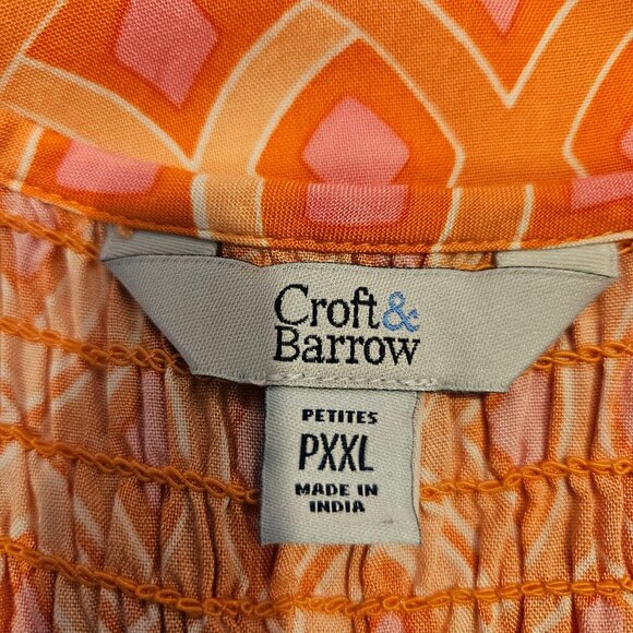 Croft & Barrow Sleeveless Smocked Geometric Midi Dress PXXL Orange Pink Pockets - Picture 10 of 13